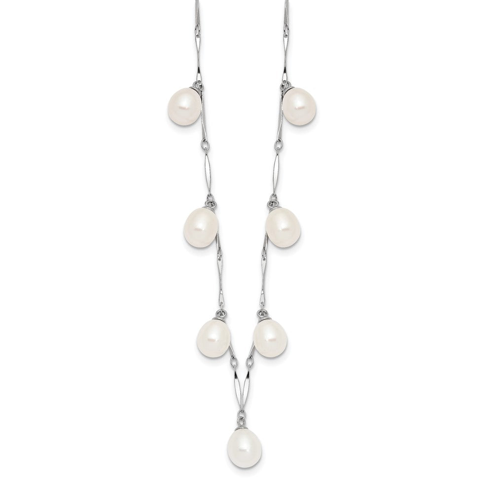 Sterling Silver Rhodium-plated 7-8mm White Teardrop Freshwater Cultured Pearl 7-Station 17.5 inch Necklace 17.5 Inches