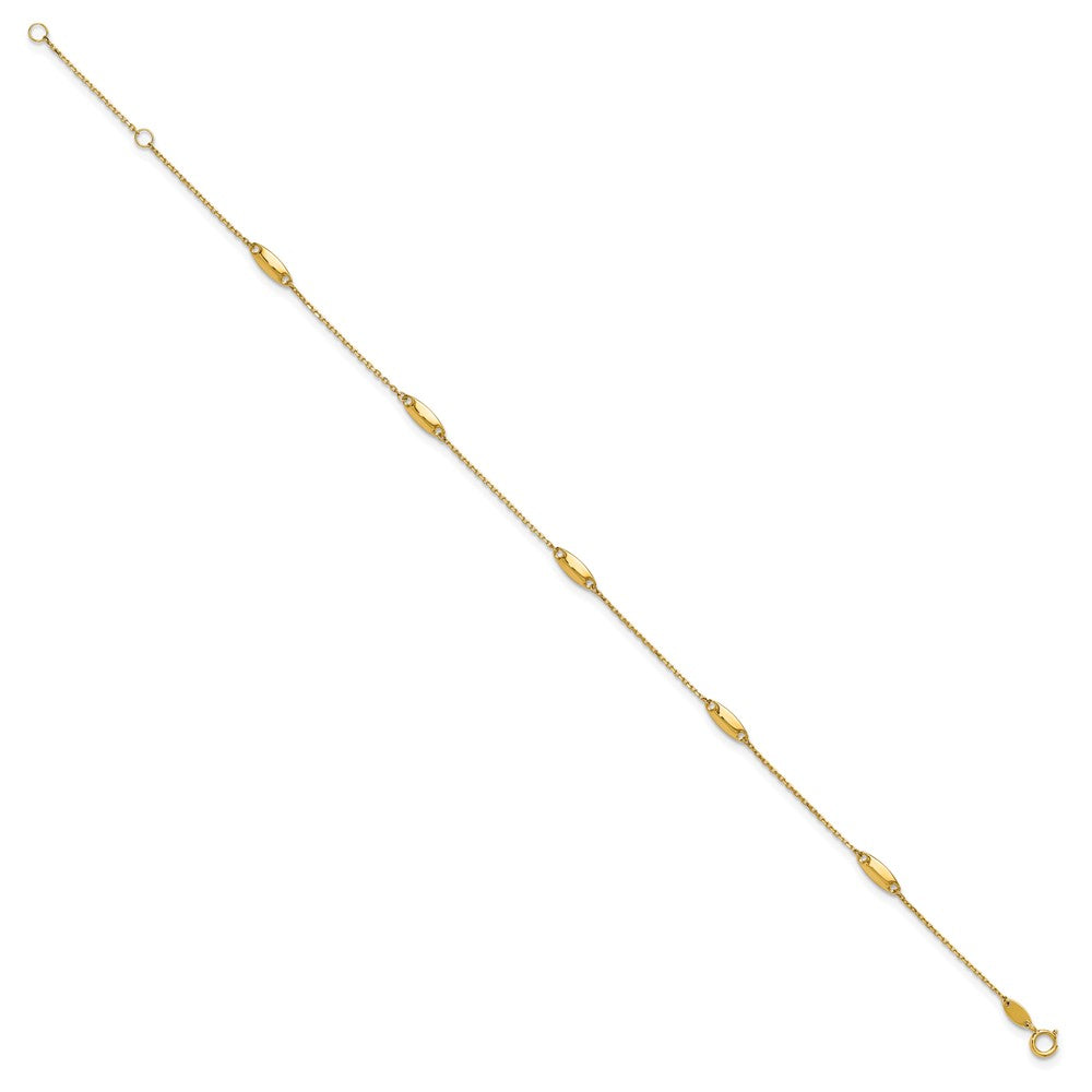 14K Polished Bead Station 9in Plus 1in ext. Anklet