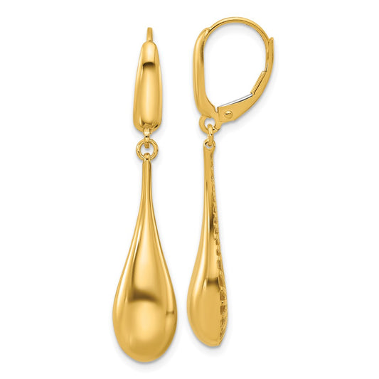14K Polished Teardrop Dangle Leverback Earrings