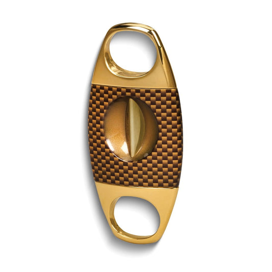 Lotus Jaws Gold-tone Carbon Fiber 64-Ring Gauge Serrated V-Cut Cigar Cutter QGM23323