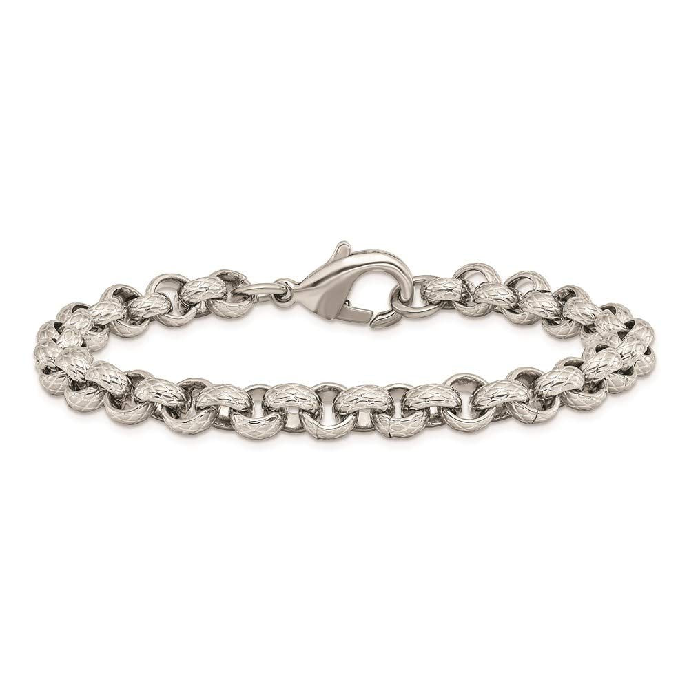 Stainless Steel Polished and Textured Link 8.25in Bracelet 8.25 inches