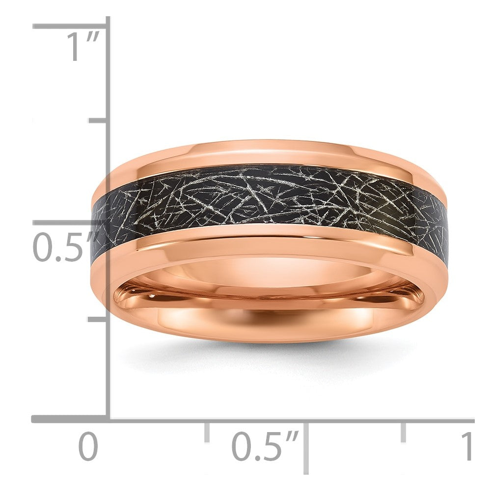 Chisel Stainless Steel Polished Rose IP-plated Synthetic Leather Inlay in Clear Epoxy 8mm Band Size - 12.5