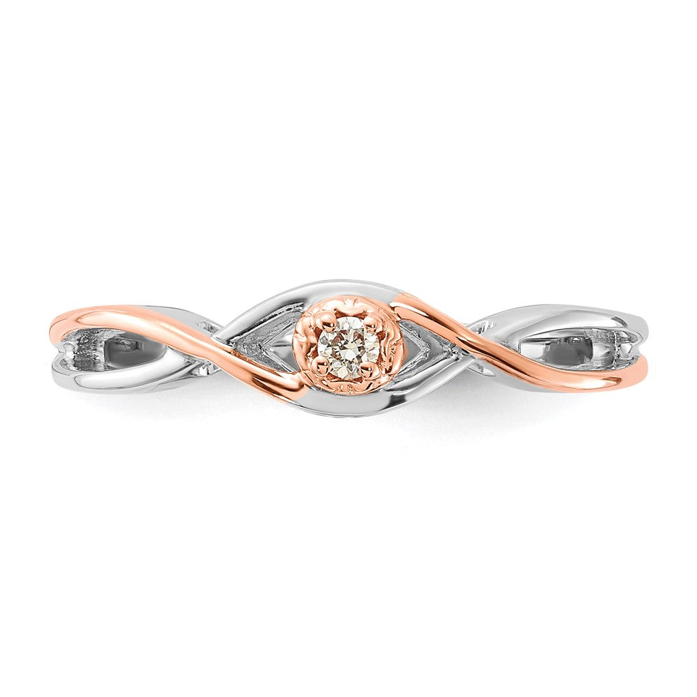 Sterling Silver w/ 10k Rose Accent Polished Twisted Diamond Ring