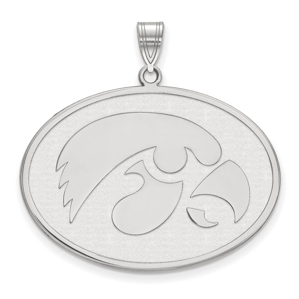 Sterling Silver Rhodium-plated LogoArt University of Iowa Hawk Extra Large Oval Pendant QSS047UIA