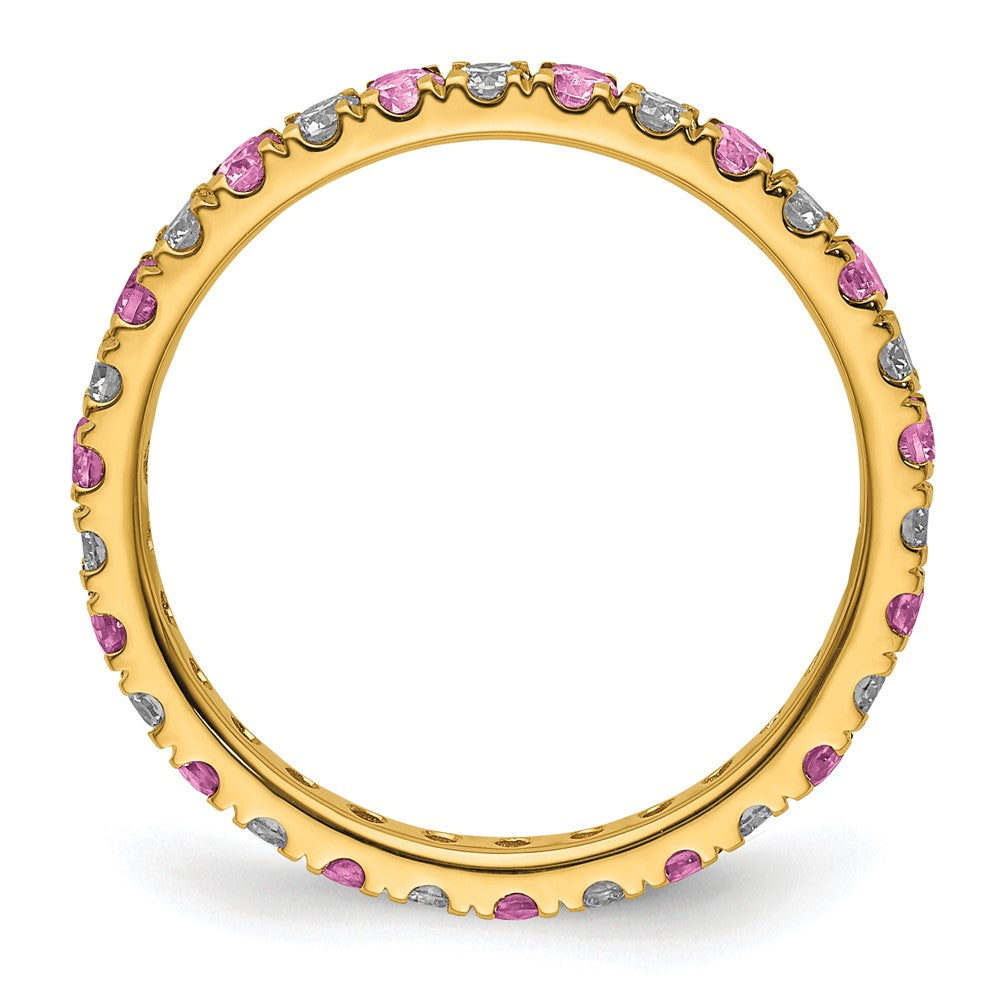 14k 1/2 carat Lab Grown Diamond VS/SI+ G+ and Lab Created Pink Sapphire Size 6.5 Eternity Band