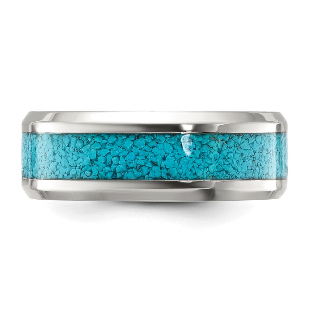 Chisel Titanium Polished with Turquoise Inlay 8mm Band Size - 9.5