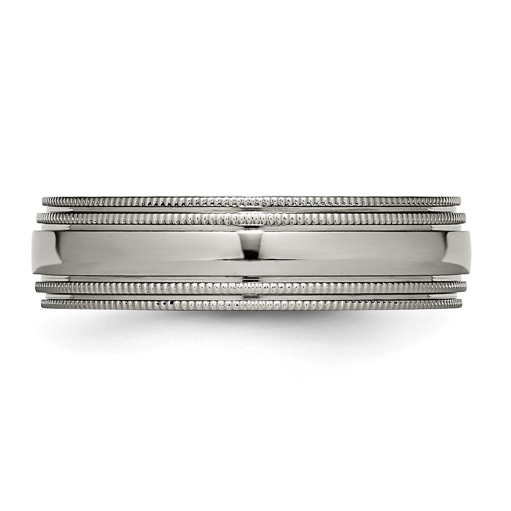 Titanium Polished 6mm Grooved and Beaded Edge Band Size - 9.5