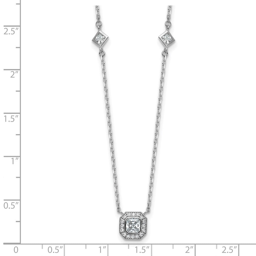 Cheryl M Sterling Silver Rhodium-plated Polished Fancy CZ Station with 2 Inch Extension Necklace 16 Inches