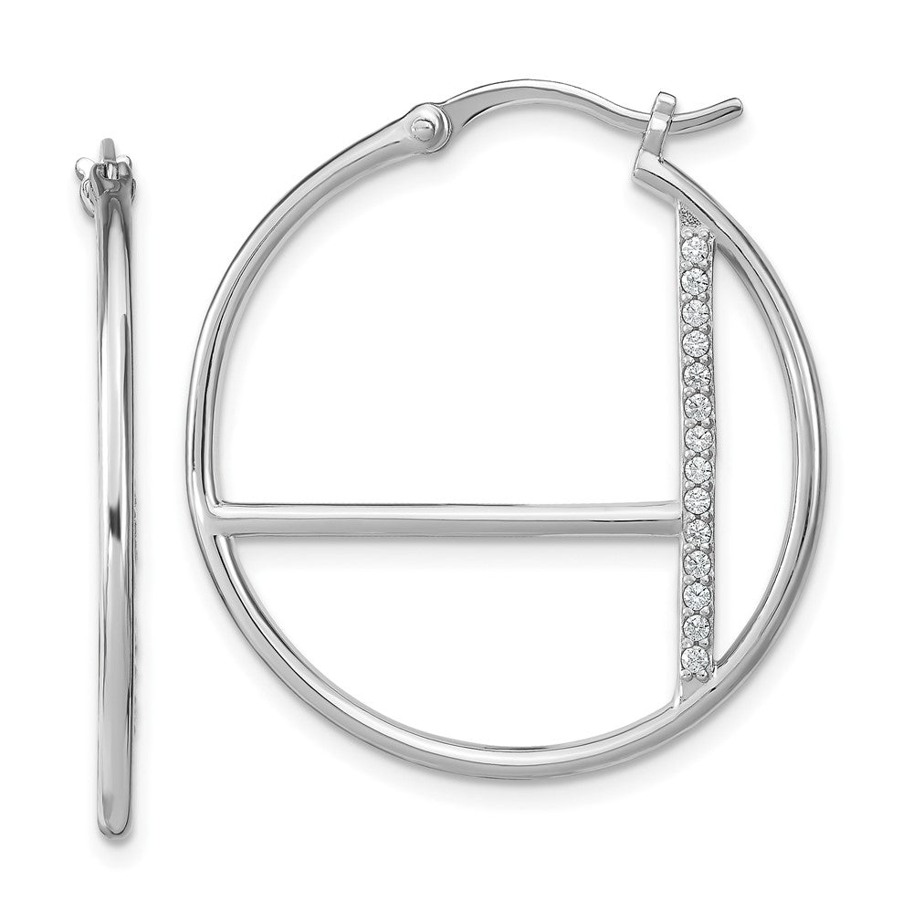 Sterling Silver Rhodium-plated CZ Hoop Earrings