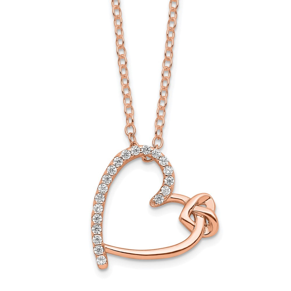 Sterling Silver Polished Rose-tone CZ Heart 18in Necklace 18 Inches