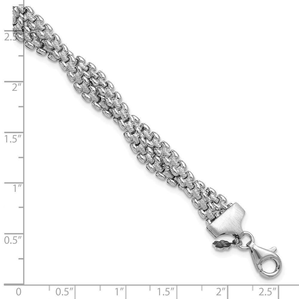 SS RH-plated Polish/Texture Braided w/ 1in ext. Bracelet 8  inches