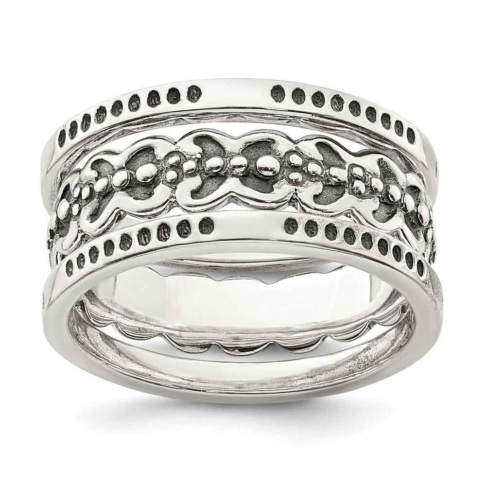 Sterling Silver Three Piece Set Antiqued Bands