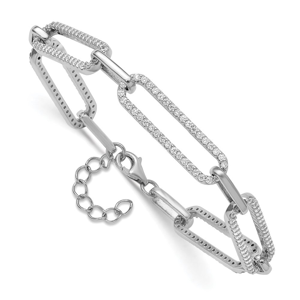 Sterling Shimmer Sterling Silver Rhodium-plated 1.2mm CZ 190 Stone Paper Clip Link 6.5 inch with 1 inch Extension Bracelet 7.25 inches