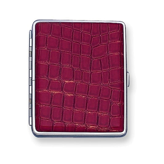 Red Faux Croco Leather Covered (Holds 20-100mm) Silver-tone Cigarette / Card Case QGM4998