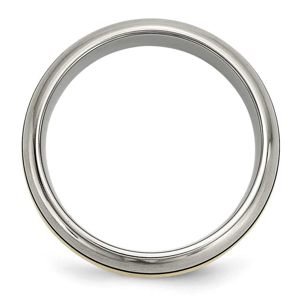 Titanium Antiqued and Brushed w/14k Yellow Inlay 8mm Grooved Band Size - 12