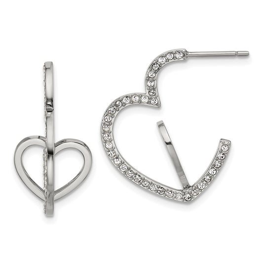 Chisel Stainless Steel Polished with Crystals Double Heart Post Hoops