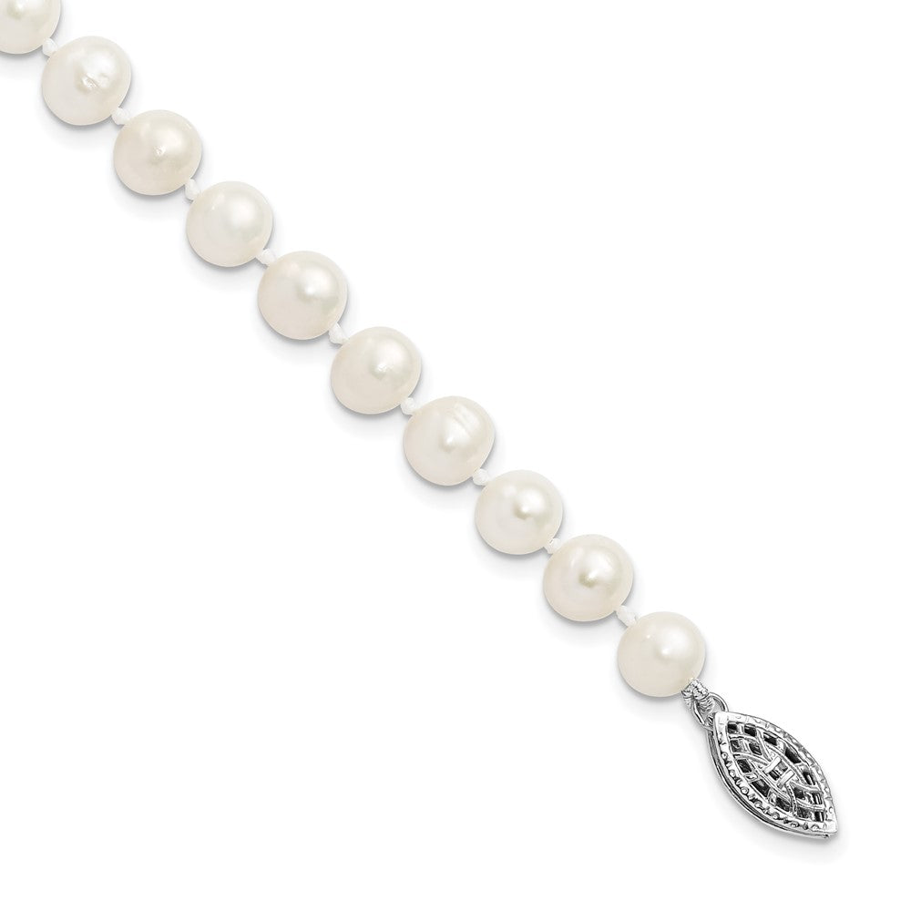 Sterling Silver Rhodium-plated 6-7mm White Near-Round Freshwater Cultured Pearl 7.25 inch Bracelet 7.25 inches