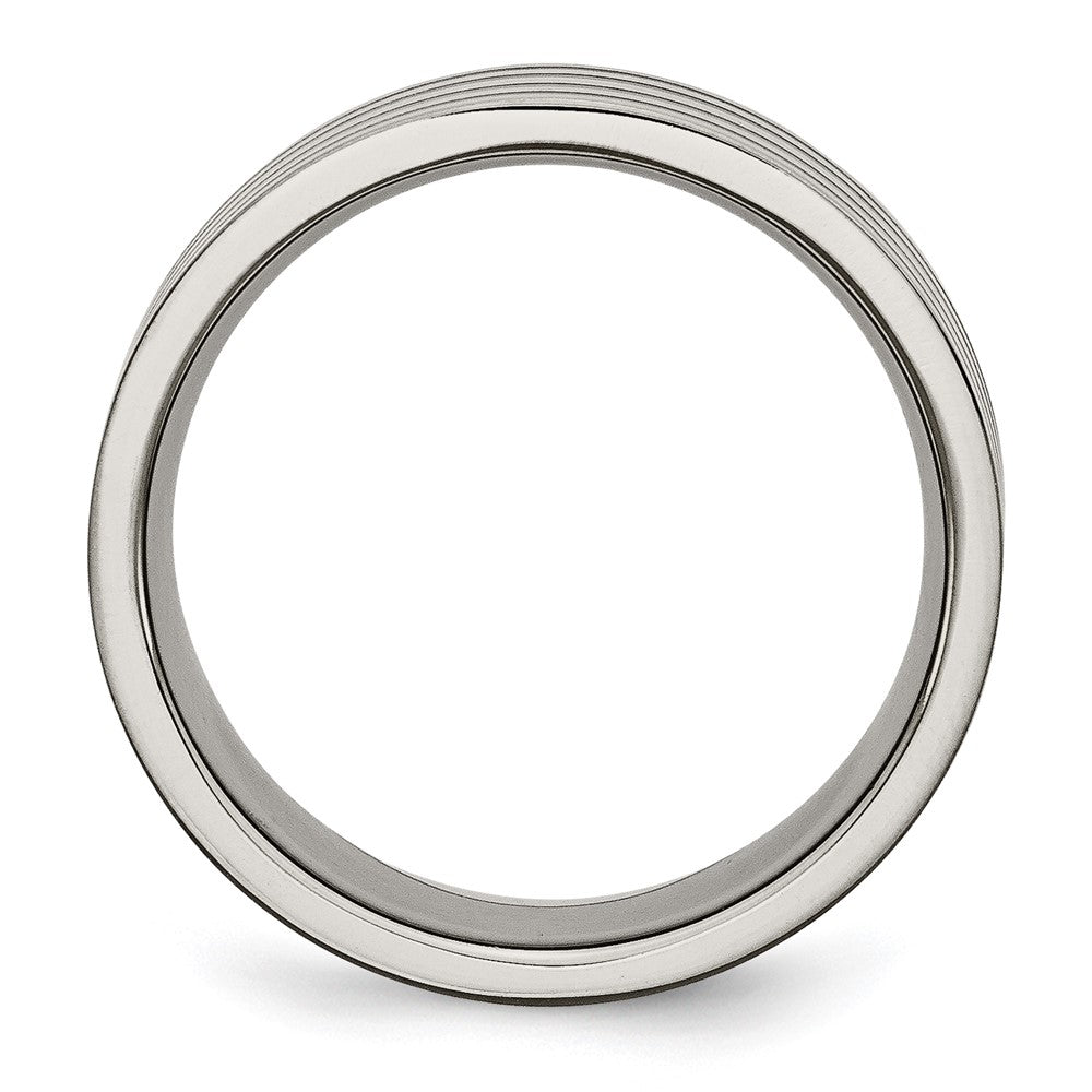Titanium Polished Black Enamel Striped 8mm Flat Band Size - 7.5