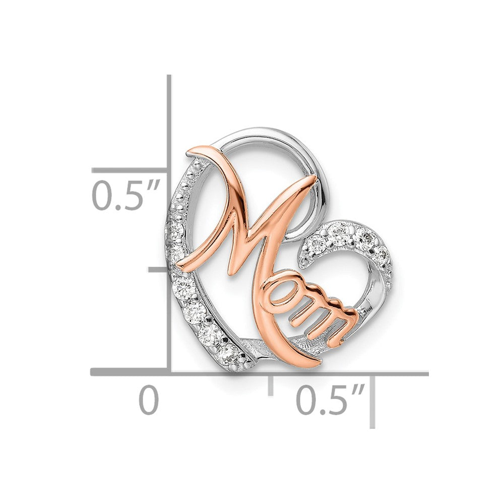 Sterling Silver Rose Gold-plated/Rhodium-plated CZ Mom Heart Chain Slide