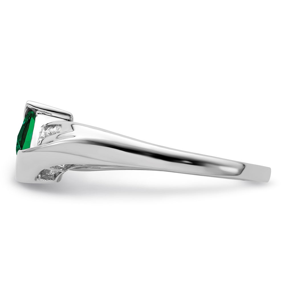Sterling Silver 5X5 ANC CR Emerald & Diamond Ring