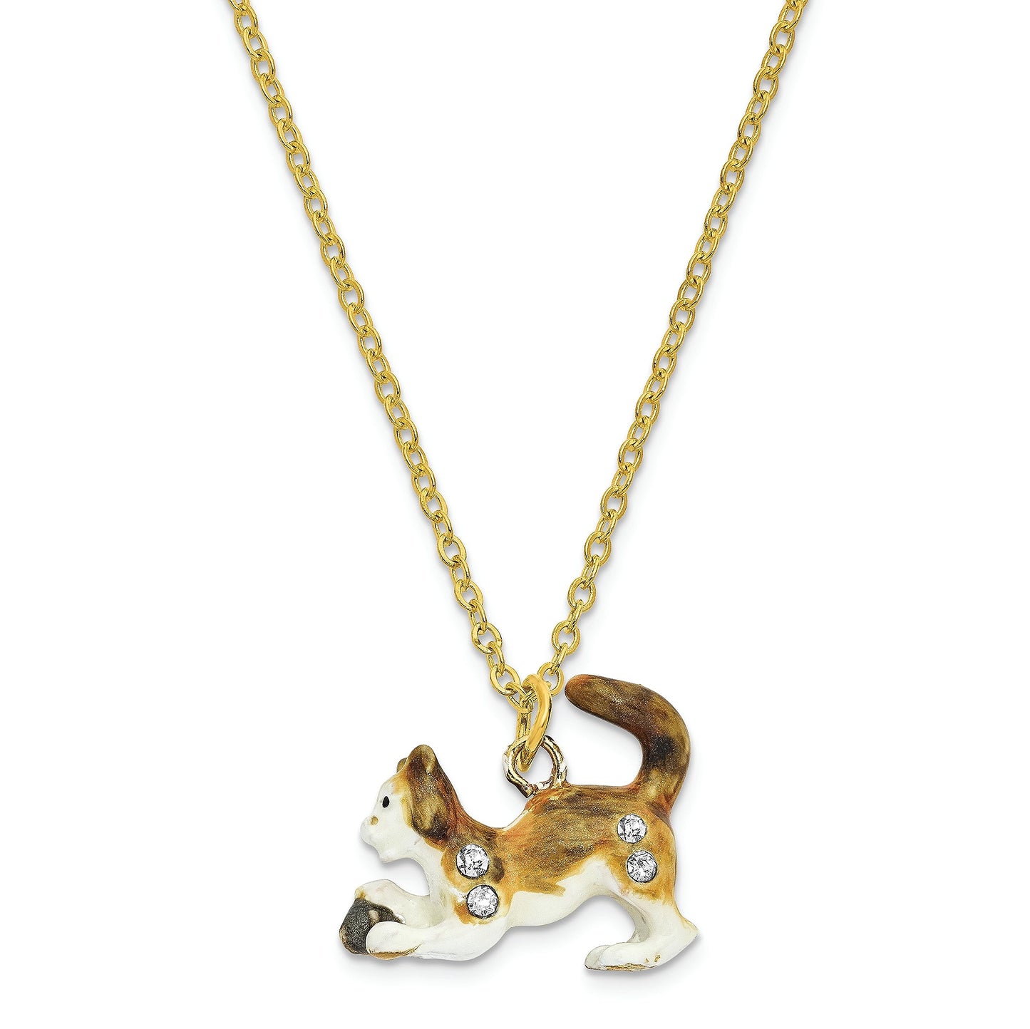 Luxury Giftware by Jere Pewter Bejeweled Crystals Gold-tone Enameled THOM & JERE Cat & Mouse Trinket Box with Matching 18 Inch Necklace QBJ2110