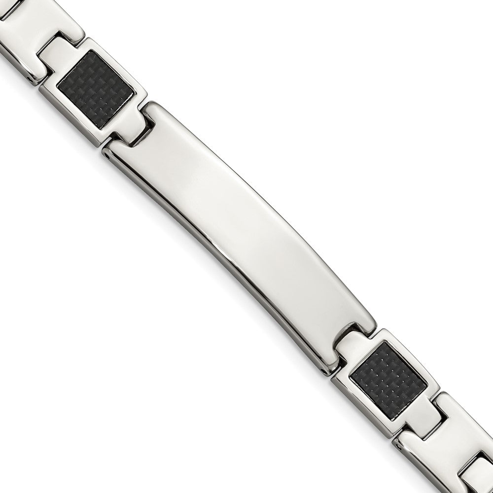 Stainless Steel Polished Black Carbon Fiber Inlay 8.5in Bracelet 8.5 inches