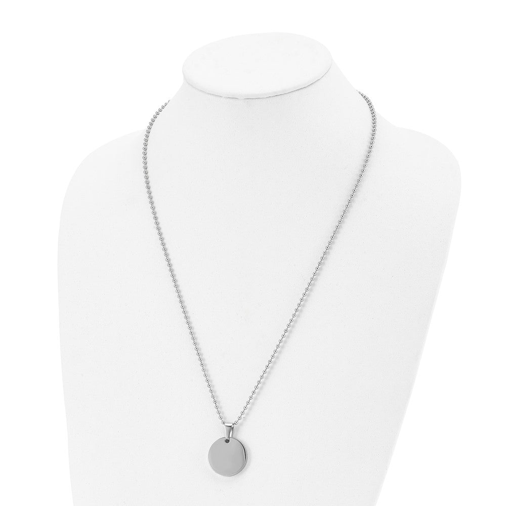Stainless Steel Brushed & Polished Round 4mm Dog Tag 24in Necklace