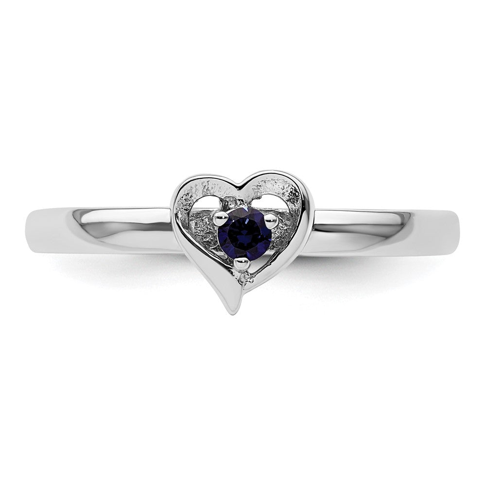 Sterling Silver Stackable Expressions Created Sapphire Heart Ring Size -10