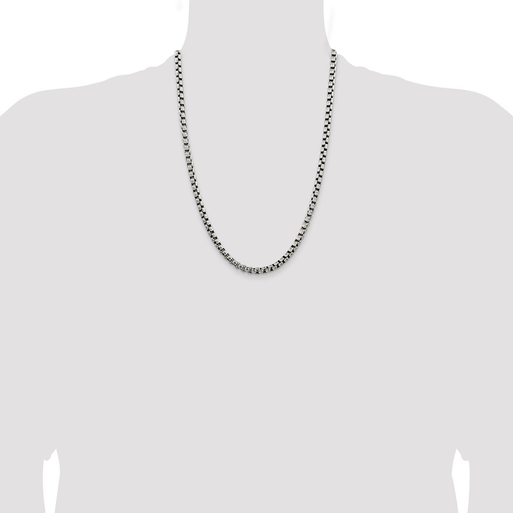 Sterling Silver Antiqued 5.2mm Round Box Chain 24 Inches