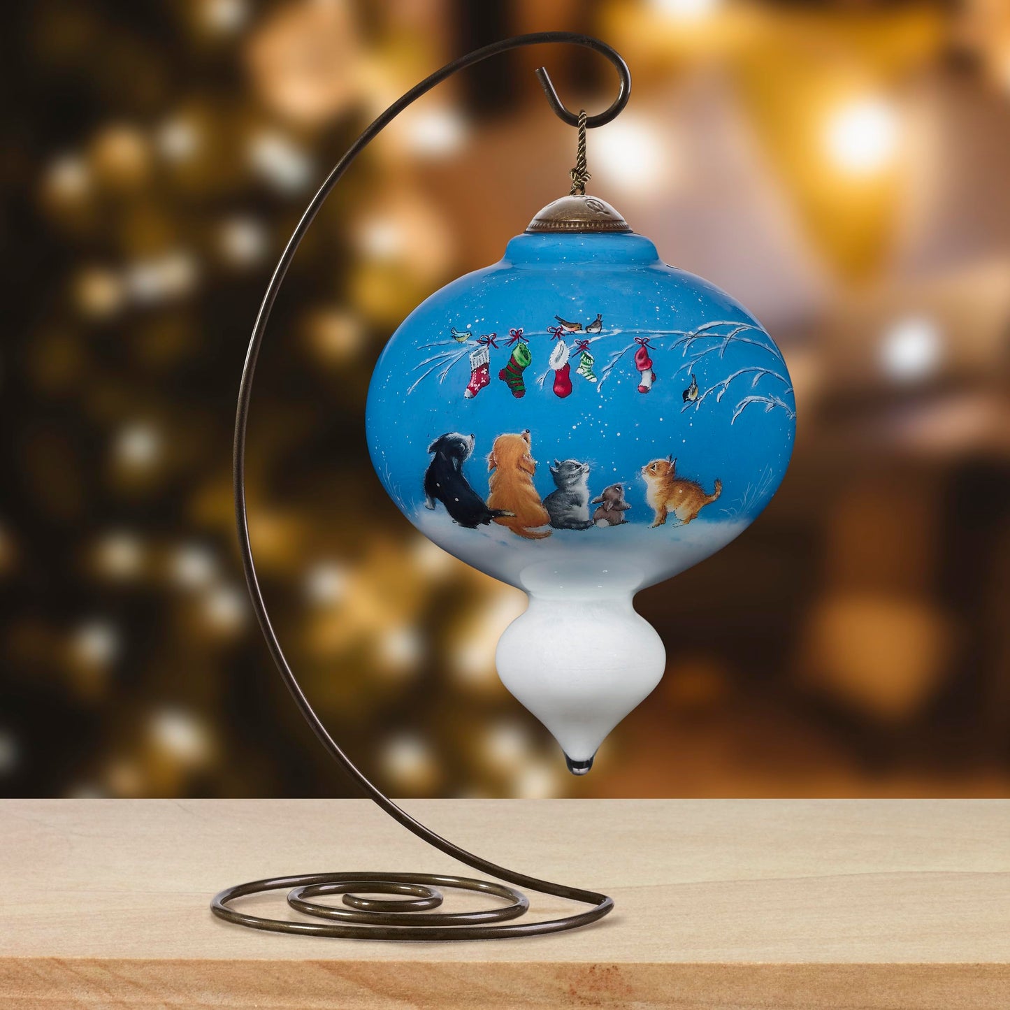 Neqwa Art We Wish You a Meow-y Christmas by Hazel Lincoln Hand-painted Glass Ornament