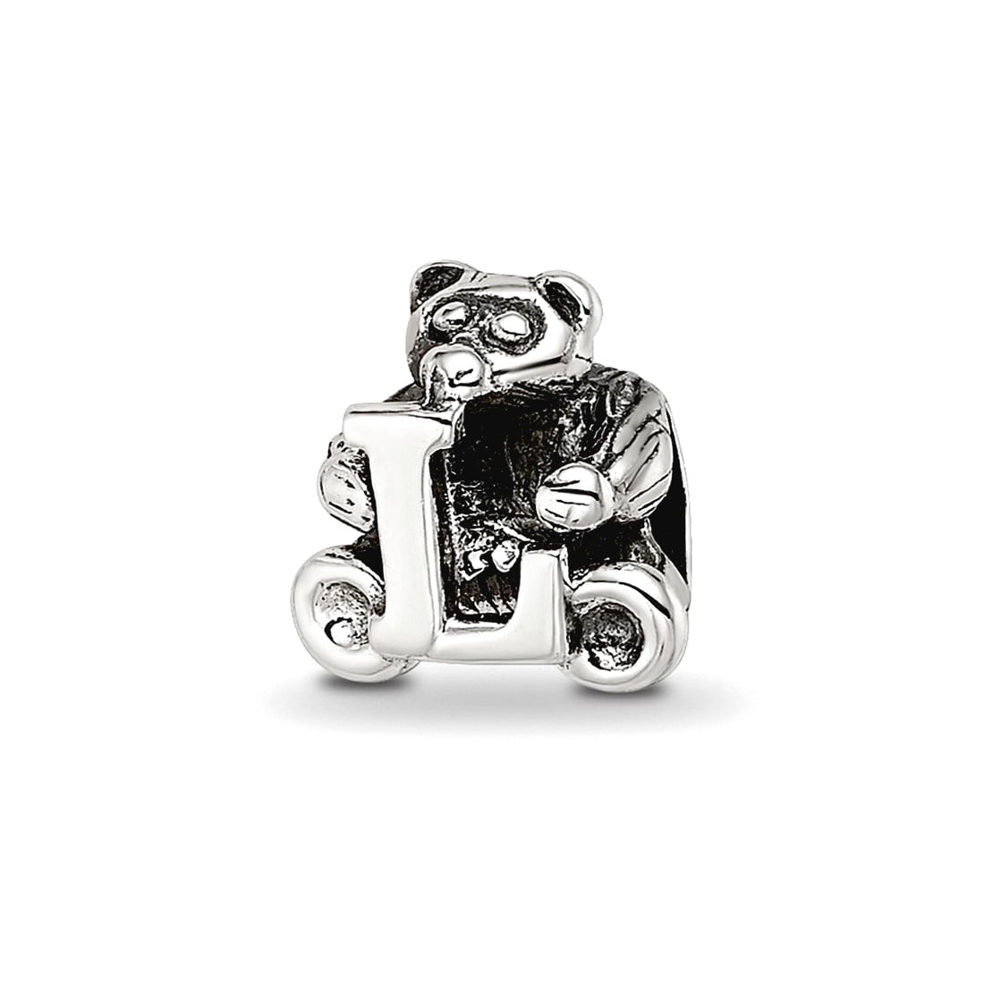 925 Sterling Silver Artisan Oxidized Reflections Letter Name Personalized Monogram Initial L Bead Charm 7.27x7.27mm Wide