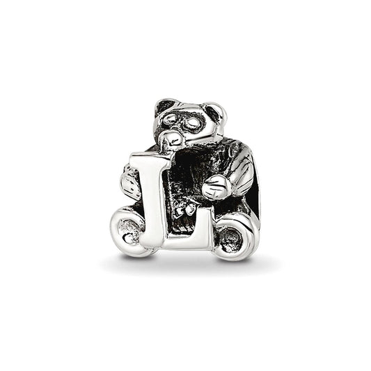 925 Sterling Silver Artisan Oxidized Reflections Letter Name Personalized Monogram Initial L Bead Charm 7.27x7.27mm Wide