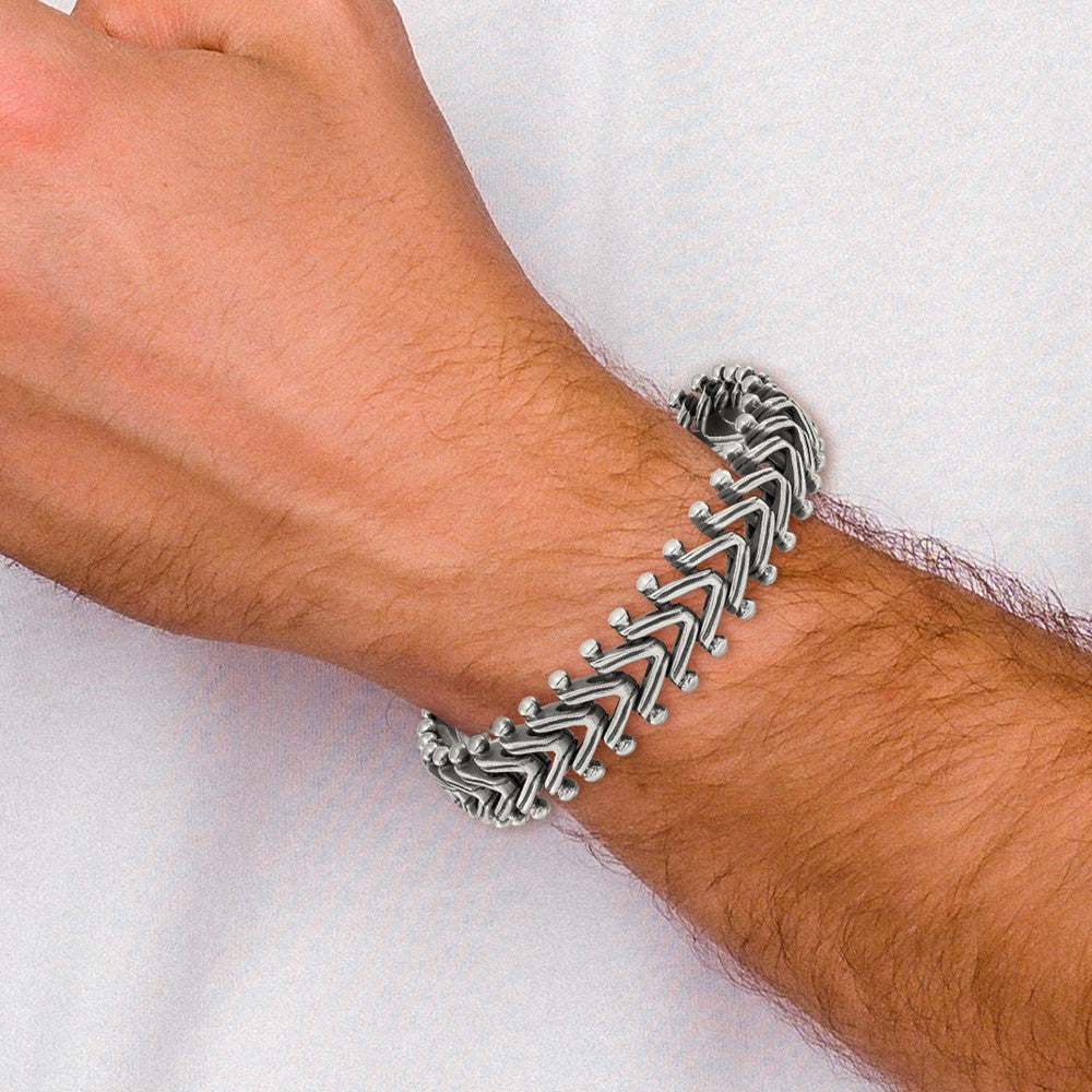 Chisel Stainless Steel Antiqued and Polished 8.25 inch Fancy Franco Link Bracelet 8.25 inches