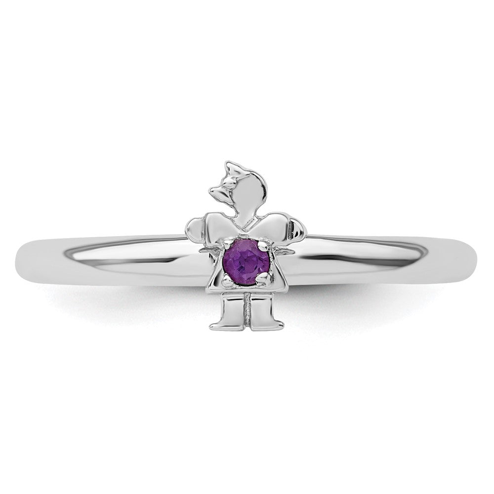 Sterling Silver Stackable Expressions Rhodium Amethyst Girl Ring