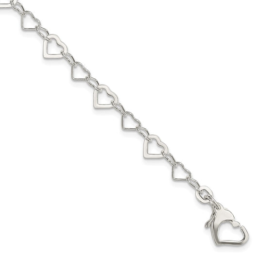 Sterling Silver Linked Heart Bracelet 7.5 inches