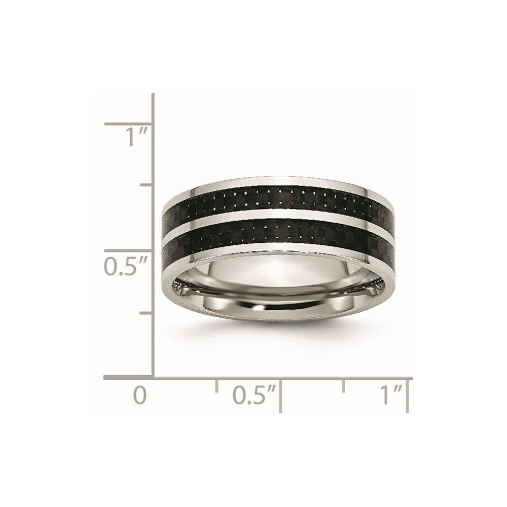 Stainless Steel Polished Double Row Black Carbon Fiber Inlay 8mm Band Size - 12