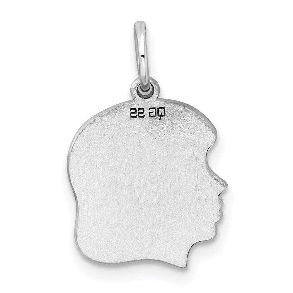 Sterling Silver Rh-plt Engraveable Girl Disc Charm Polish on Front/Back