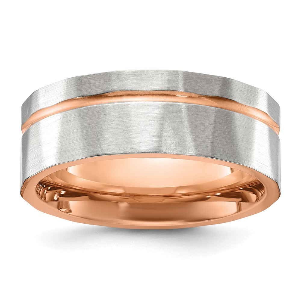 Chisel Stainless Steel Brushed and Polished Faceted Rose IP-plated 8mm Band Size - 8