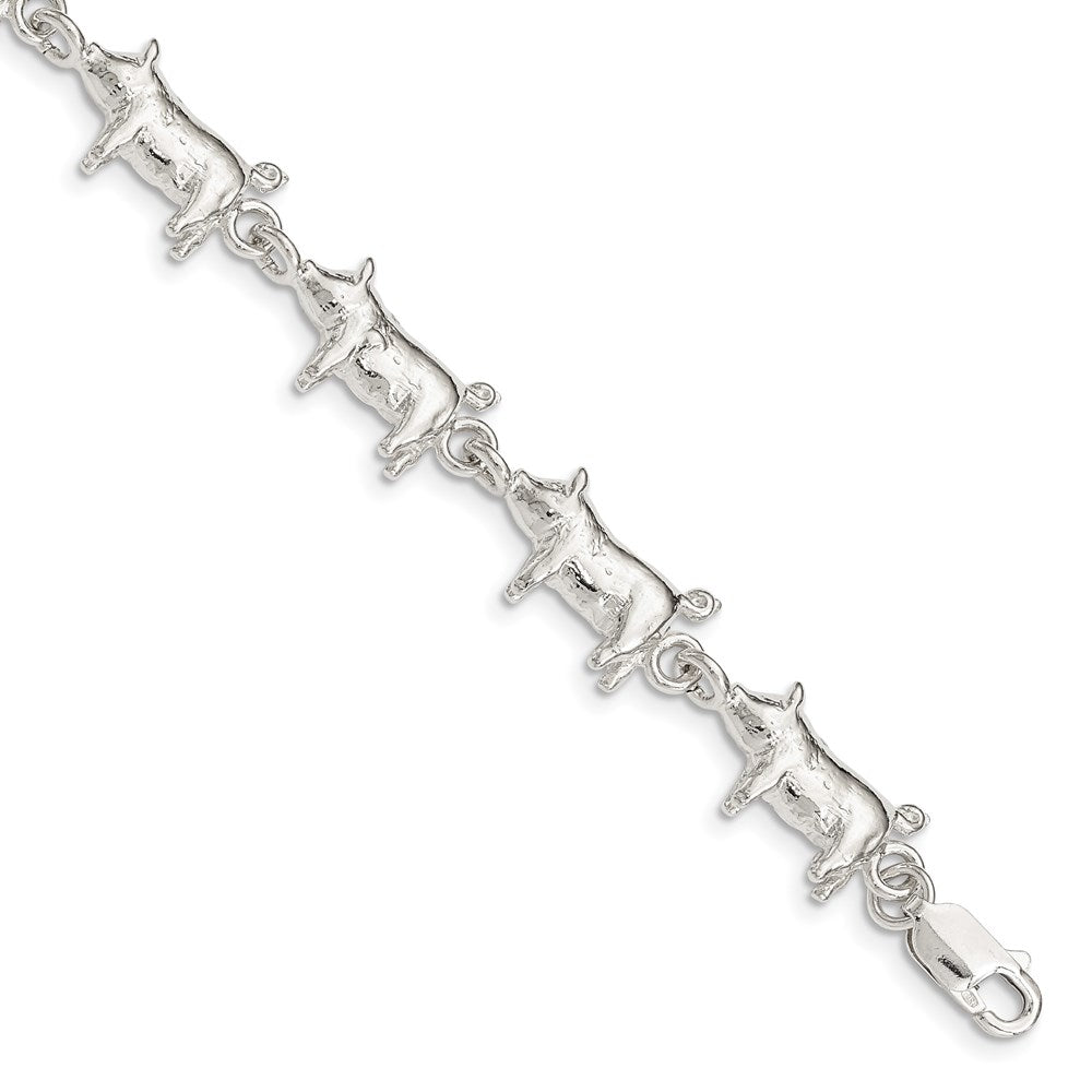 Sterling Silver Pig Bracelet 7 inches