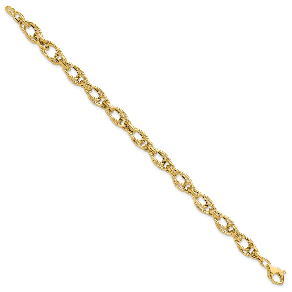 14K Polished Fancy Oval Link Bracelet 7.5  inches