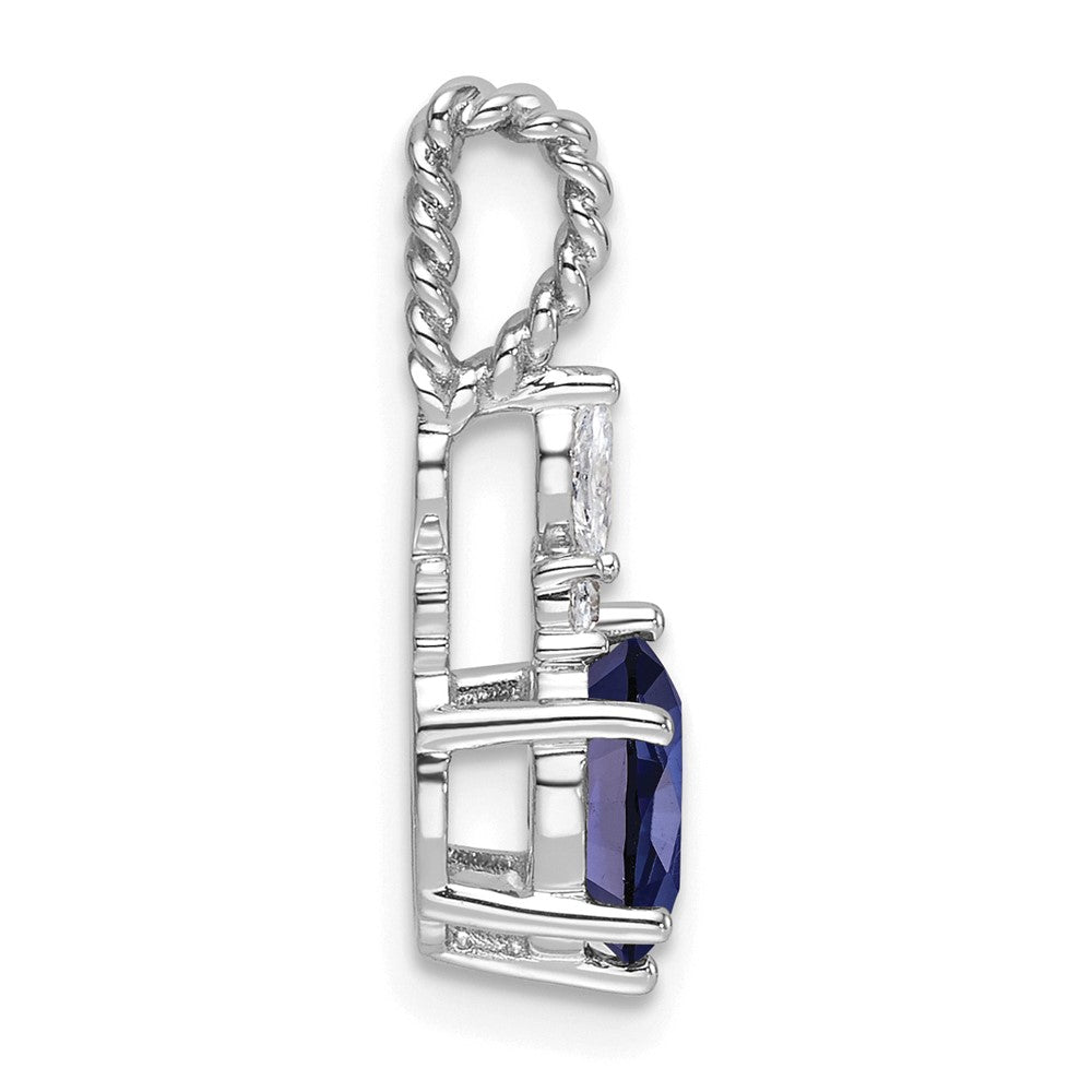 14K White Gold Polish Diamond and Lab Created Sapphire Twisted Chain Slide