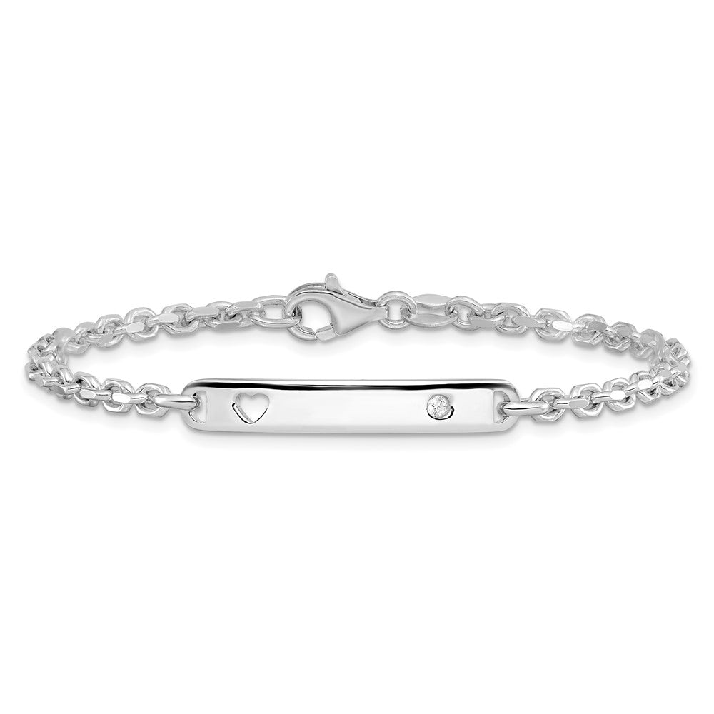 Sterling Silver Polished ID W/CZ Heart Bracelet 7.5 inches