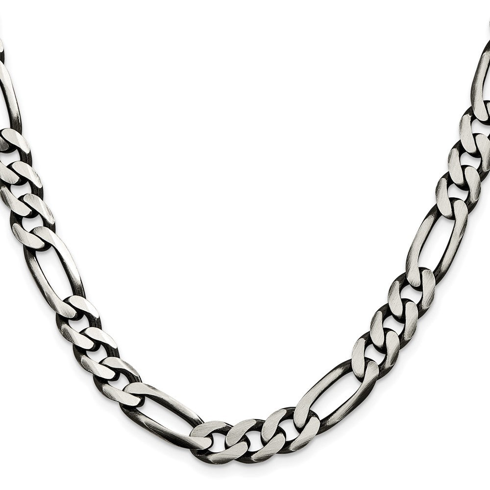 Sterling Silver Antiqued 9mm Figaro Chain 28 Inches