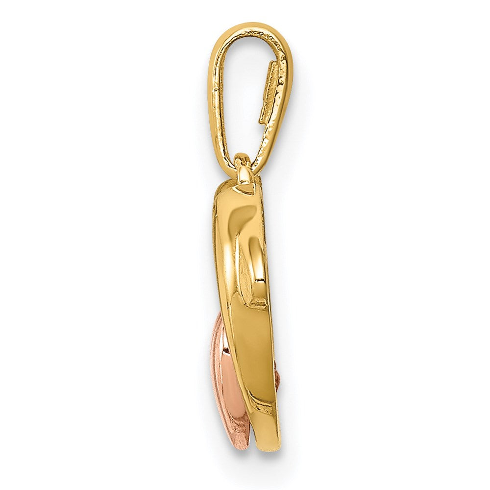 14K Two-tone CZ Dolphins with Heart Pendant