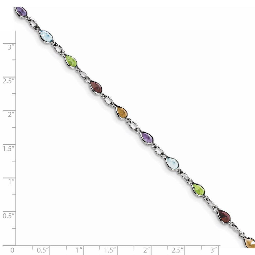 Sterling Silver Rhodium Plated Rainbow Gemstone Bracelet 7 inches