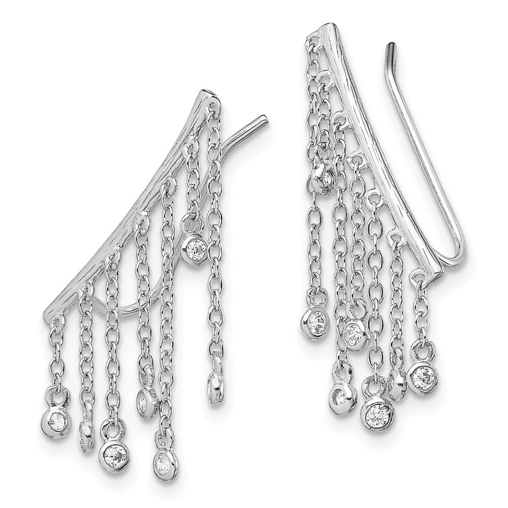 Sterling Shimmer Sterling Silver Rhodium-plated 32 Stone CZ Front and Back Teardrop Hinged Hoop Earrings