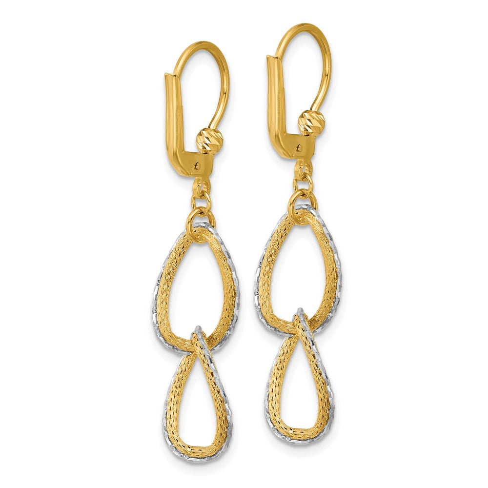 14KTT Pol/Texture/Dia-cut Oval Leverback Dangle Earrings