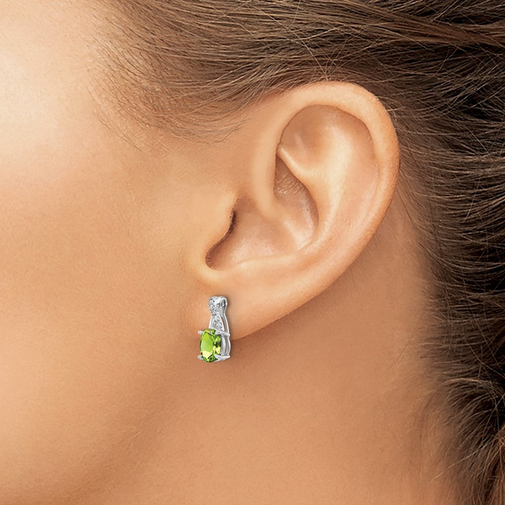 10kw Peridot & Diamond Earrings 7x5 Oval Peridot, Rd 10-1.1mm dia