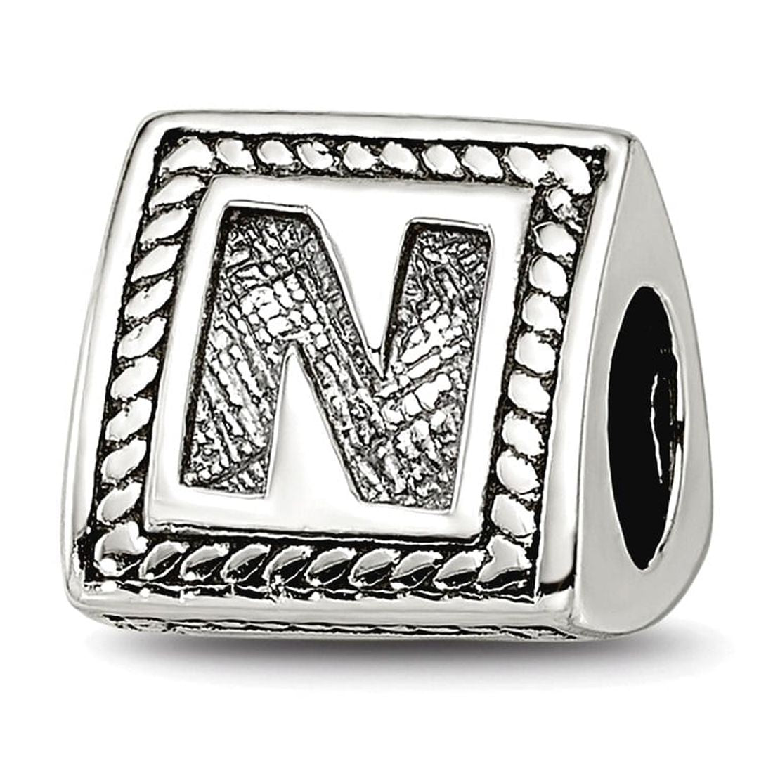 925 Sterling Silver Polished Artisan Oxidized Reflections Letter Name Personalized Monogram Initial N Triangle Block Bea
