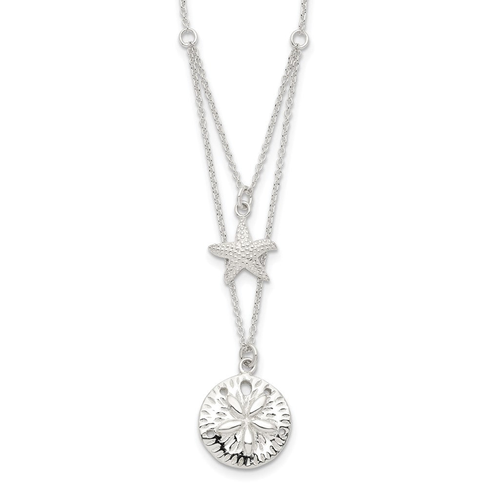 Sterling Silver Starfish and Sand Dollar 18 inch 2-strand Necklace 18 Inches